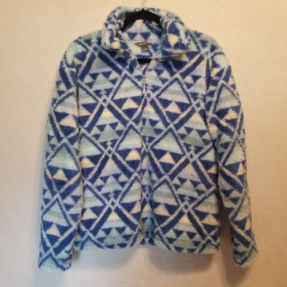 Eddie Bauer Women M Sweatshirt 1/4 Zip Fleece Pastel Aztec Southwestern Gorpcore
